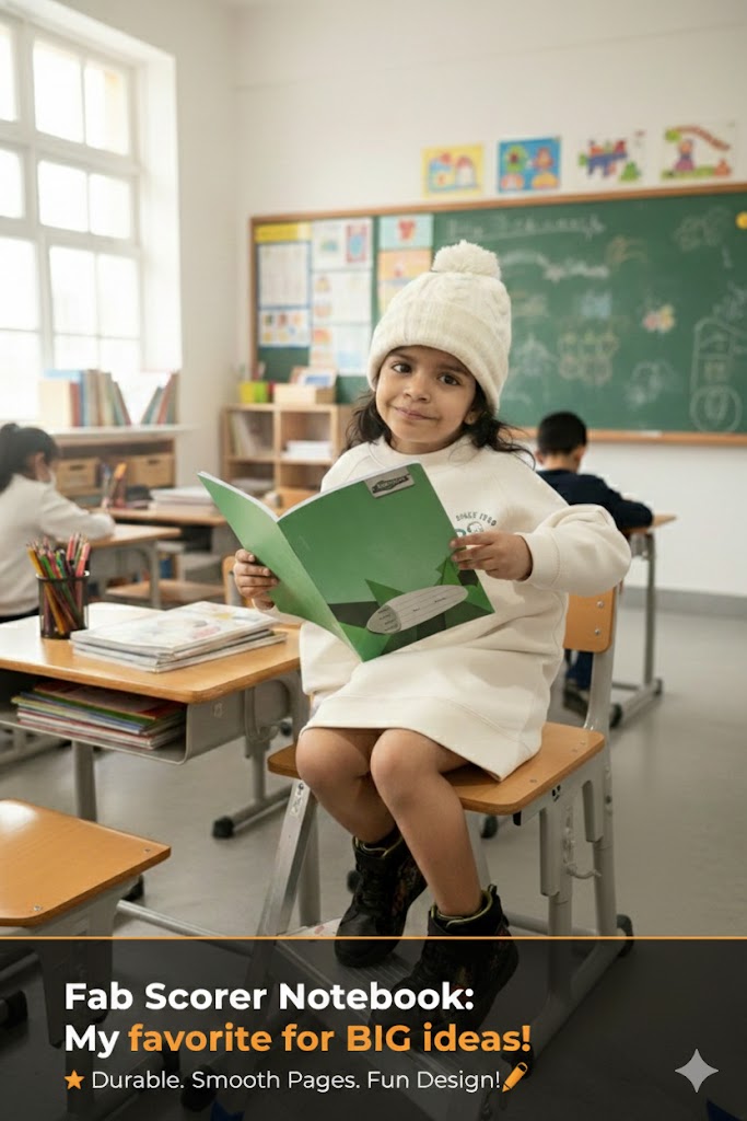 girl holding fab scorer note book